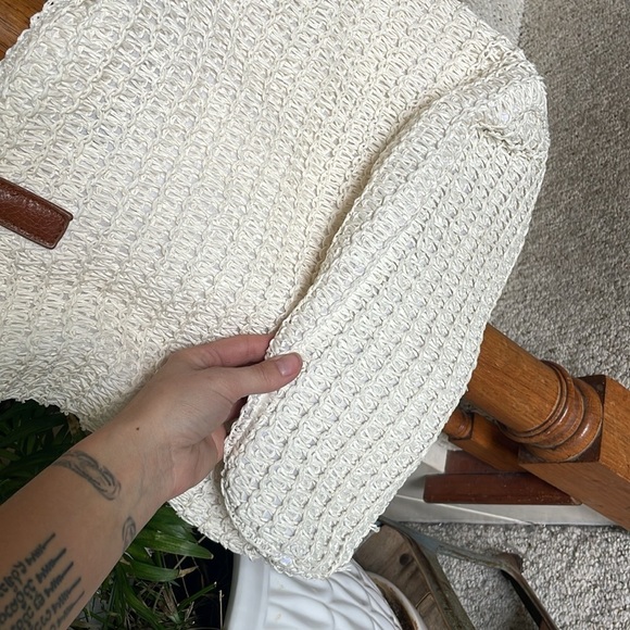 H&M Boho Cream Tote Beach Bag With Silk Floral Scarf - Picture 5 of 16